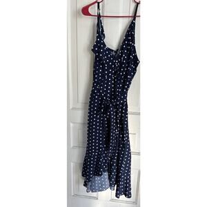 Womens Polka Dot Ruffle 3x Maxi Dress Blue/White Spaghetti Strap Summer